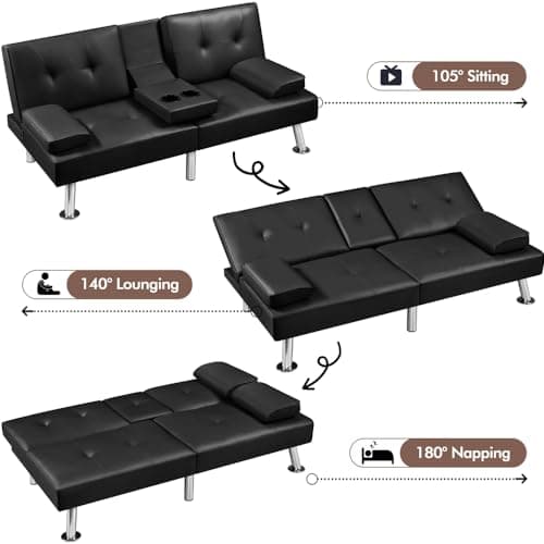 Yaheetech Adjustable Reversible Sofa Bed with Removable Armrests, Black