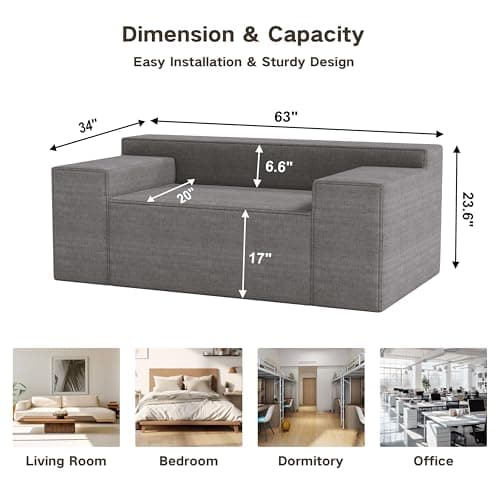 Modern Loveseat Sofa for Small Spaces, No Assembly Needed, Sleeper Sofa with Pillows, Cat-Scratch Resistant Linen - Grey