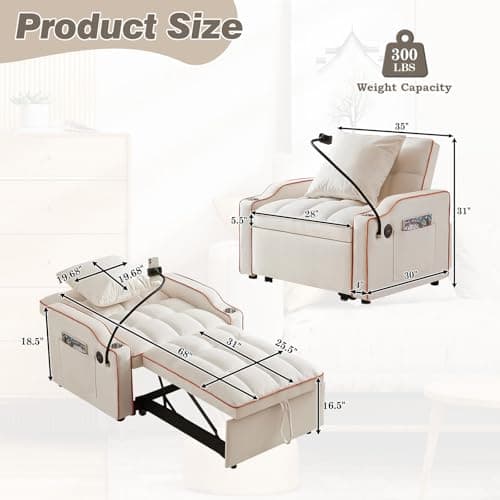 JEEOHEY Convertible Single Sleeper Velvet Futon Couch for Living Room & Office (Beige)  
JEEOHEY Convertible Sleeper Sofa with USB Ports & Phone Holder for Small Places (Beige)  
JEEOHEY Adjustable Recliner Futon Sleeper Sofa for Living Room & Office
