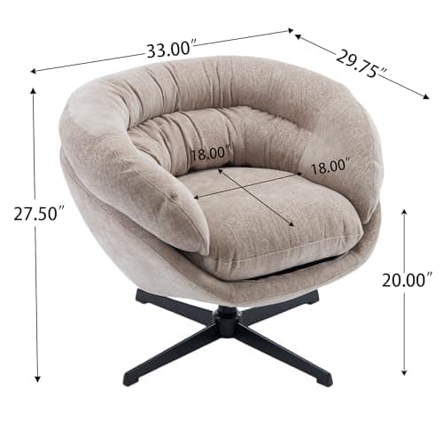 GDFStudio 360° Swivel Chenille Office Chair, Black Metal Base, Brown