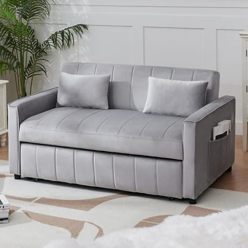 Modern 55.51 Convertible Velvet Sofa Bed with Adjustable Backrest and Storage – Grey