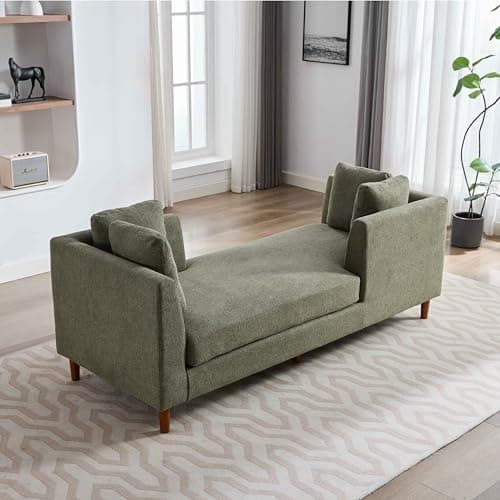 Retro Oversized Chaise Lounge Chair, 75.2" W, Brown with Armrests & 6 Pillows