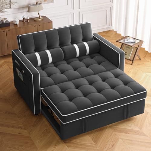 Amada 3-in-1 Convertible Sleeper Sofa Bed, Grey Velvet Couch with USB Ports
