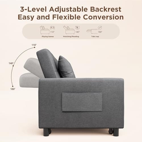 Aiho 84 Inch Pull Out Couch withAdjustable Backrest & Ottoman, Dark Grey