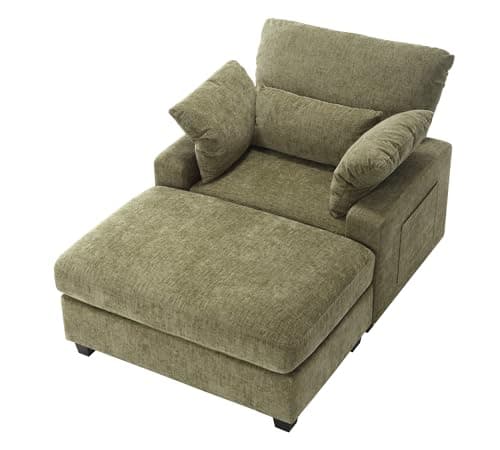 Oversized Chenille Chaise Lounge Chair with Ottoman (57.6", Green)