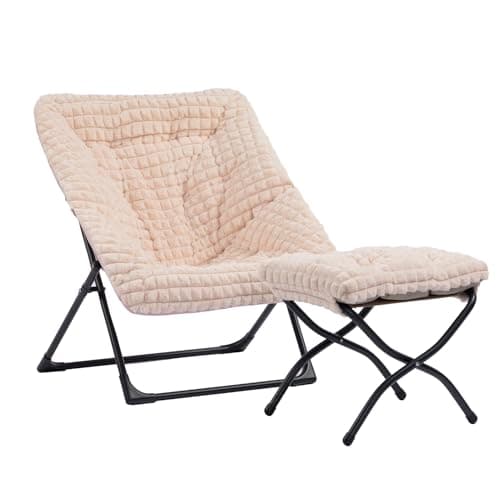 HollyHOME Beige Faux-Fur Oversized Folding Lounge Chair
