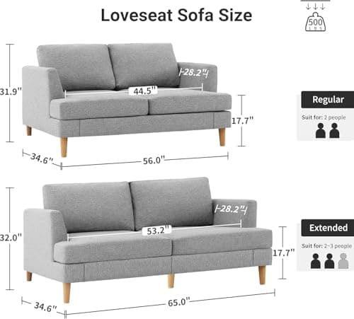 Mid Century Gray Upholstered 2-Seater Loveseat for Small Spaces