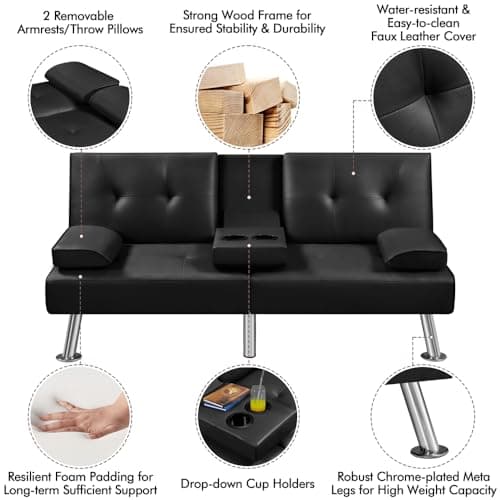 Yaheetech Adjustable Reversible Sofa Bed with Removable Armrests, Black