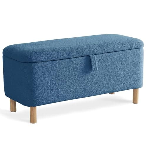 Pink Sherpa Upholstered Boucle Storage Ottoman for Bedroom Entryway