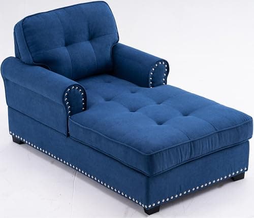 Dark Grey Rivet Upholstered Chaise Lounge Sofa Bed for Bedroom Living Room