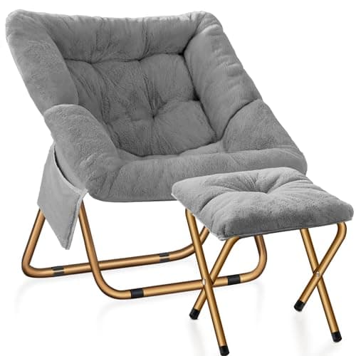Black X-Large Soft Faux Fur Lounge Chair for Living & Bedroom