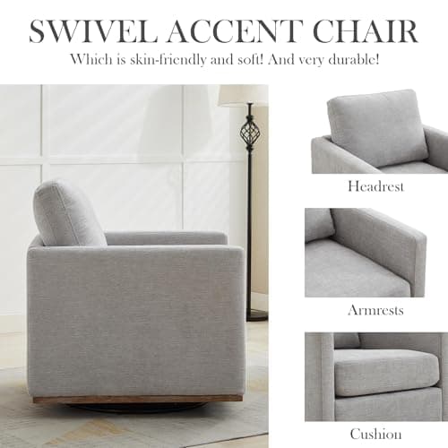 Light Gray Wavy Chenille Swivel Chair - Mid Century Modern Living Room Accent