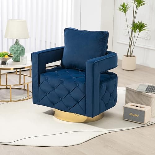 Navy Velvet Tufted Accent Chair for Living Room, Bedroom, Office