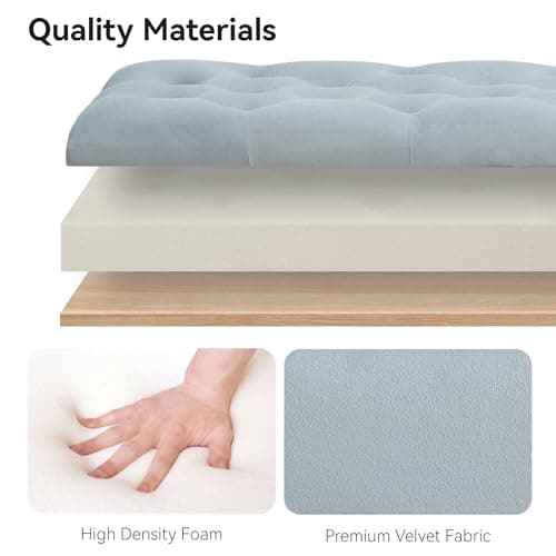 Dusty Blue Velvet Storage Bench with Bedside Ottoman Legs