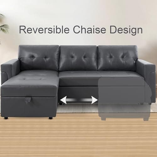 Naomi Home Dark Gray/Air Leather Sleeper Sectional Sofa Bed & Chaise - Tranquil Comfort