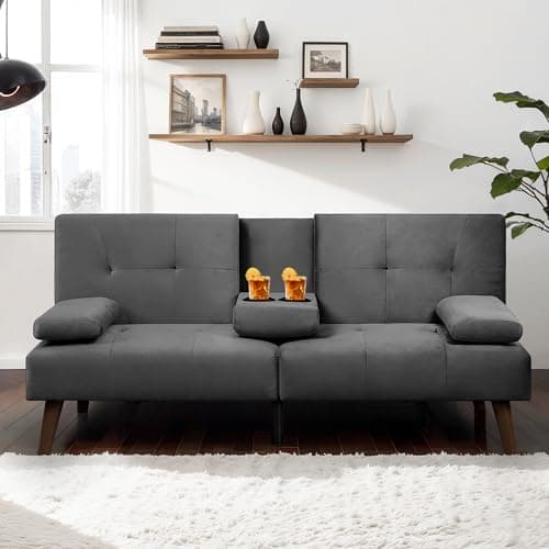 JAMFLY Futon Couch Sofa Bed for Small Spaces (Dark Gray)