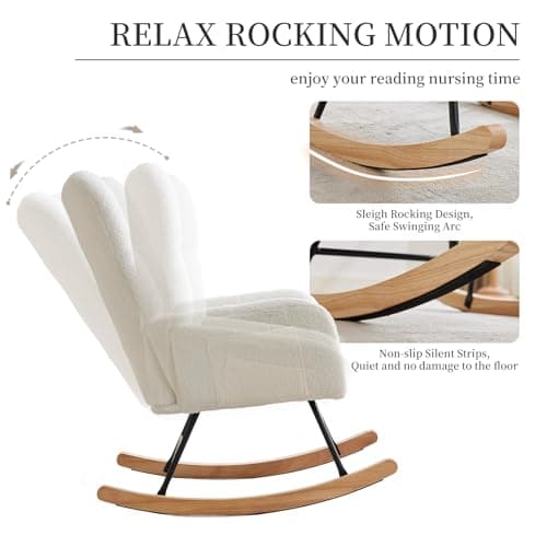 Teddy Upholstered Glider Rocking Chair with High Backrest, Armrest & Side Pockets