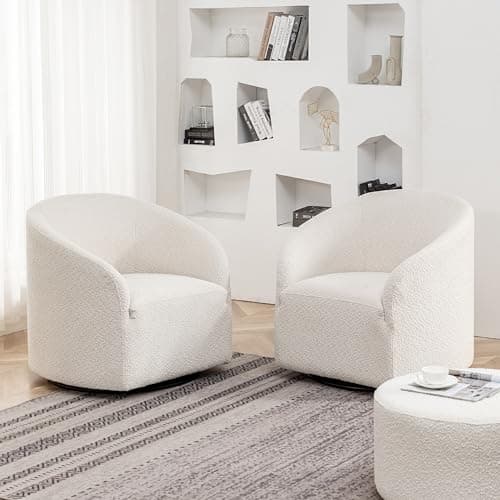 Modern White 32" Swivel Boucle Chairs Set of 2, Living Room & Bedroom