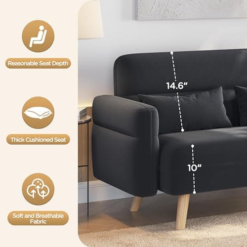 Yaheetech Dark Gray Small Modern Fabric 2 Seater Sofa with Lumbar Pillows for Living Room