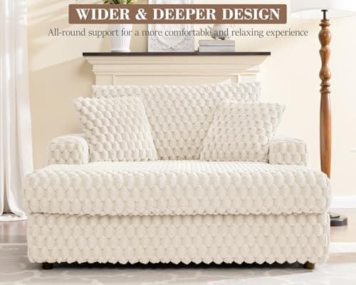 Chaise Lounge Chair Indoor: 53" Comfy Oversized Reading Chair in White