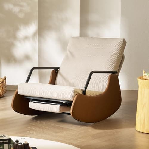 Green/Brown Corduroy Glider Rocking Chair with Adjustable Backrest & Footrest