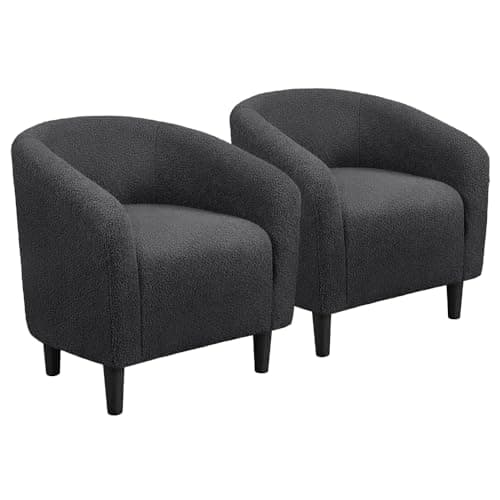 Yaheetech Furry Accent Barrel Chairs Set of 2 - Soft Padded Armrests, Ivory