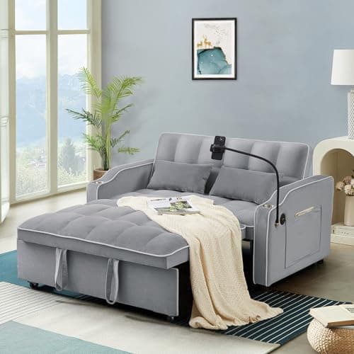 Modern Black Velvet 3-in-1 Sleeper Sofa Bed with USB Ports & Adjustable Backrest