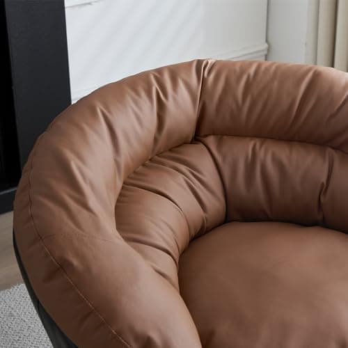 Black+Brown Swivel Accent Chair with Detachable Cushion