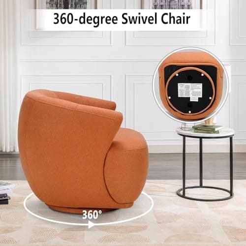 CANMOV Modern Orange Fabric Swivel Barrel Chair, 360 Degree Rotation for Living Room, Bedroom, and Office