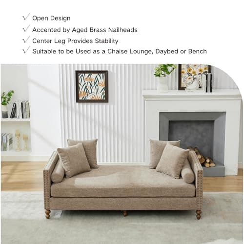 Retro Oversized Chaise Lounge Chair, 75.2" W, Brown with Armrests & 6 Pillows