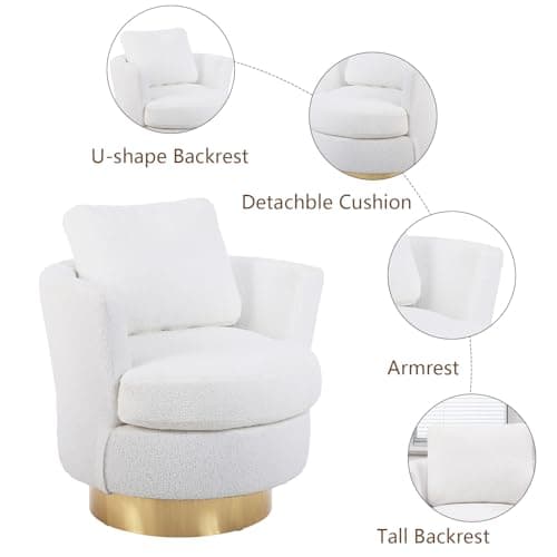 White 360 Degree Comfy Teddy Fabric Swivel Chair for Living & Bedroom
