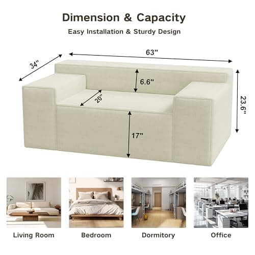 Modern Loveseat Sofa with Sleeper Function and Cat-Scratch Resistant Fabric, No Assembly Required - Beige Color