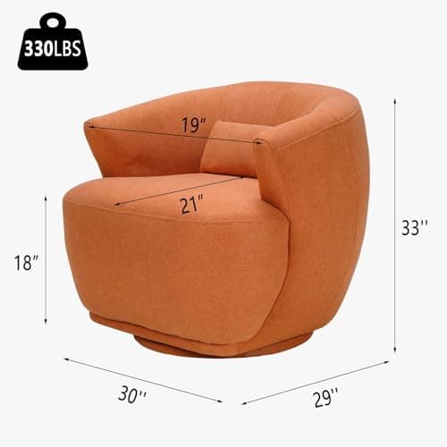 CANMOV Modern Orange Fabric Swivel Barrel Chair, 360 Degree Rotation for Living Room, Bedroom, and Office