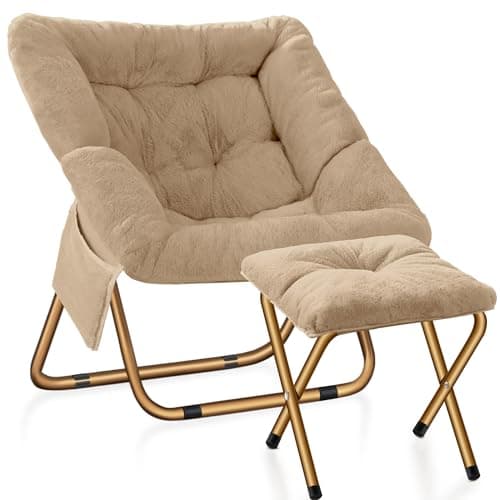 Black X-Large Soft Faux Fur Lounge Chair for Living & Bedroom