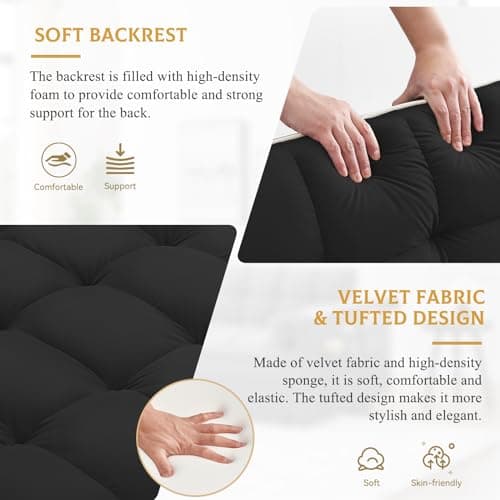 Convertible Sleeper Sofa with Adjustable Backrest, Velvet Tufted Pull Out Couch Bed for Small Spaces (Black)