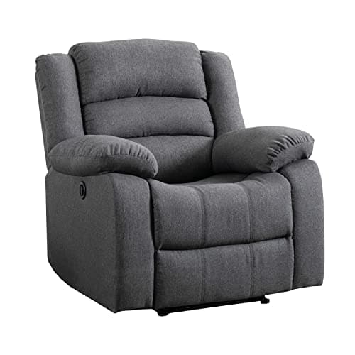 Classic Power Recliner Chair - Oversized Electric Overstuffed Chair with Soft Cushion and Back - Comfortable Armchair for Living Room, Gray