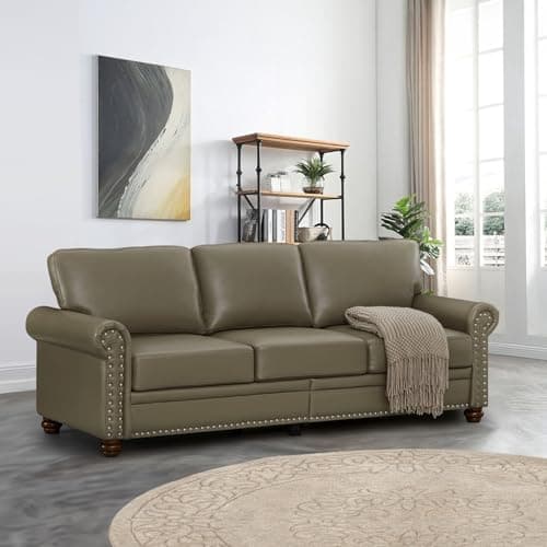 JEEOHEY Burgundy Faux Leather Sofa, Mid Century Modern 82" W Couch with Storage, Deep Seat Comfy 3 Seater for Living Room, Apartment & Office