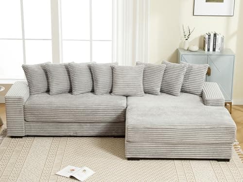 Gray L-Shaped Sleeper Sectional with Chaise and 8 Throw Pillows