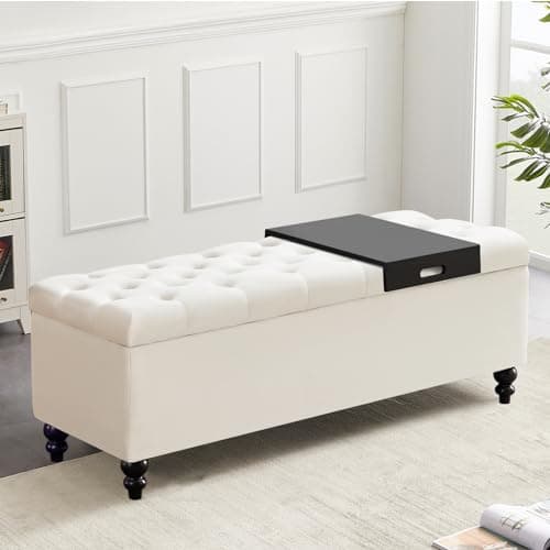 Upholstered Fabric Storage Ottoman Bench - 50.2 Inches, Button Tufted, Grey