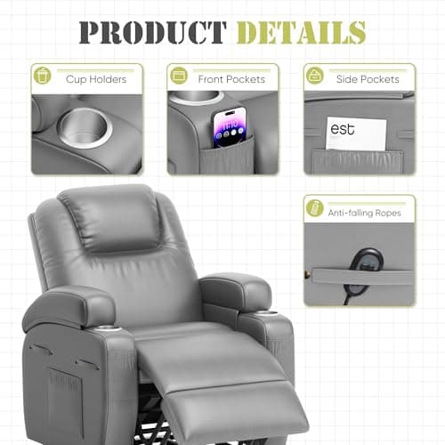 JUMMICO Electric Recliner with Footrest and Massage for Elderly (Gray Leather)