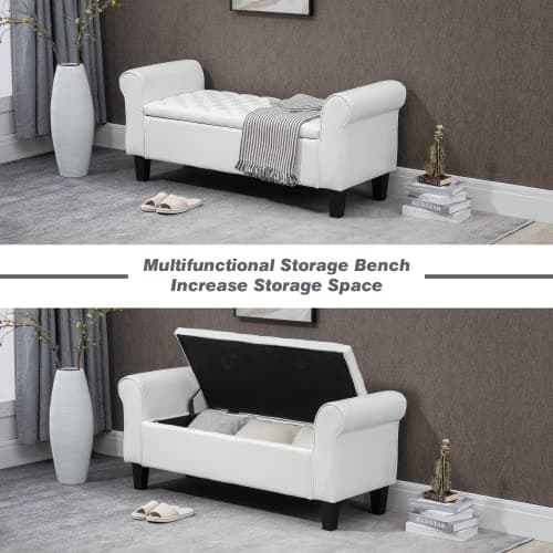 Leather Upholstered Ottoman with Storage for Living Room