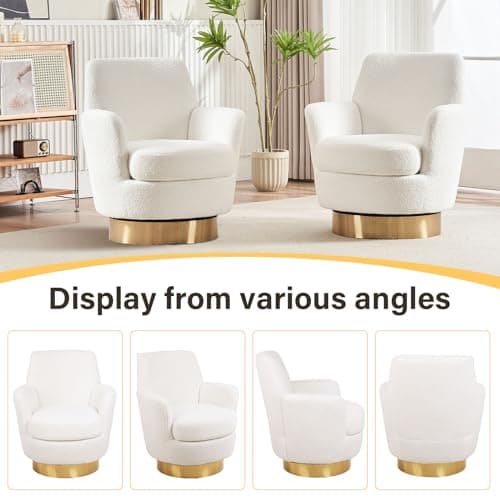 Set of 2 Modern Teddy Upholstered Swivel Chairs for Living Room, White