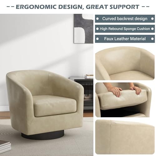 Modern Cream UIXE PU Leather Swivel Barrel Club Chair Set (2)