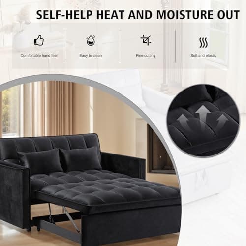 Black 3-in-1 Velvet Couch Bed with Recliner and Pillows, Full Size Sleeper Sofa