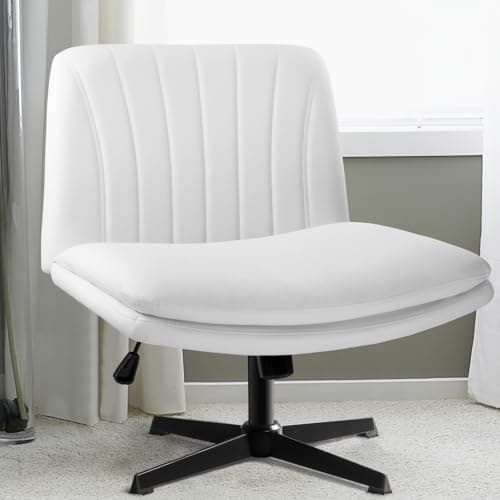 Lemberi PU Leather Armless Office Chair, Criss Cross Legs, Swivel, 120° Rocking, Mid Back, Small Space