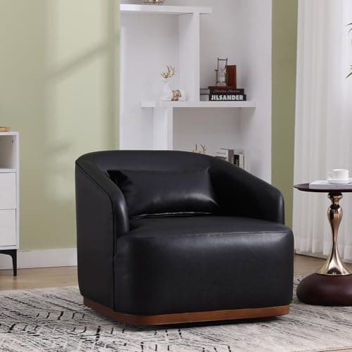 Mid Century Modern Black PU Leather Swivel Chair for Living Room, Office