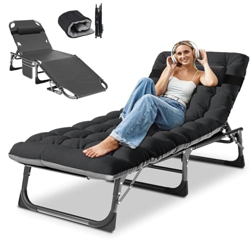 DoCred Heavy Duty Adjustable 5-Position Chaise Lounge Chair for Outdoor Sunbathing Beach Pool Lawn Camping