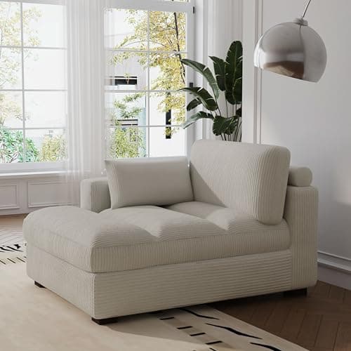 Gray Oversized Corduroy Chaise Lounge with Right Armrest & Cushy Recliner Couch - Solid Wood Solid Cover