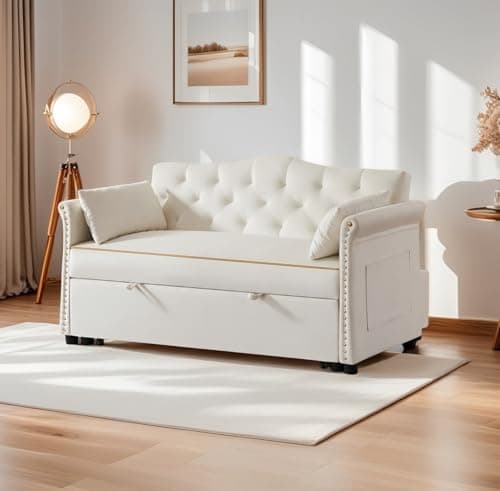 Beige Velvet Loveseat with Gold Legs, 55-inch Tufted Backrest Living Room Couch