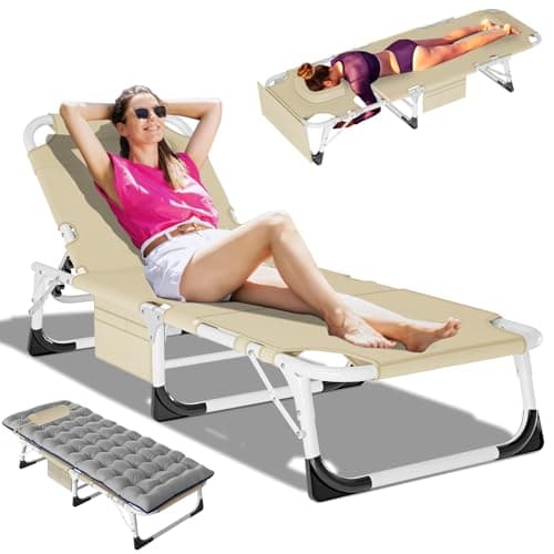DoCred Heavy Duty Adjustable 5-Position Chaise Lounge Chair for Outdoor Sunbathing Beach Pool Lawn Camping